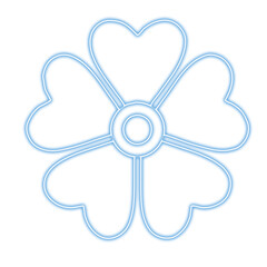 Obraz premium Simple neon blue four petal flower outline on black background