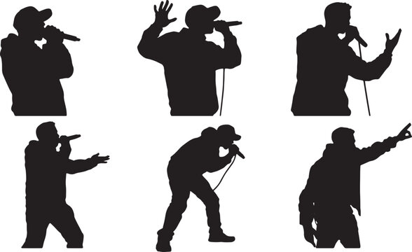 Beatboxer Performing with Microphone Silhouette Collection