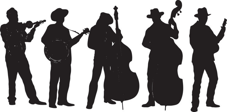 Bluegrass Band Musician Silhouettes with Banjo and Fiddle