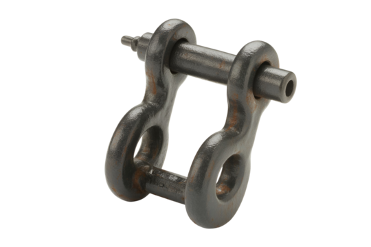 Heavy duty metal shackle connector isolated on transparent background