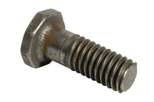 Close up of a metal bolt with threads isolated on transparent background