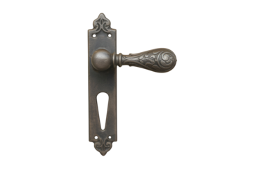 Antique ornate door handle hardware isolated on transparent background