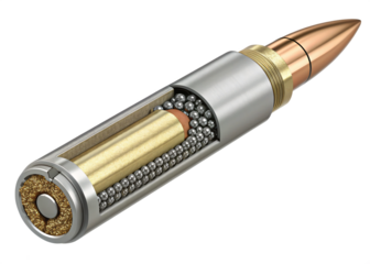 Anatomy of a Bullet: A precise, cutaway view showcases the internal components of a bullet, revealing the craftsmanship behind a bullet.