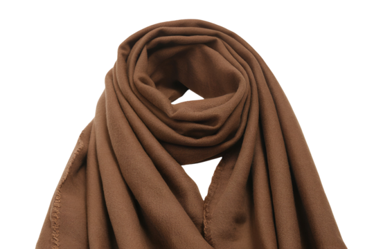 Warm brown knitted scarf draped and folded isolated on transparent background
