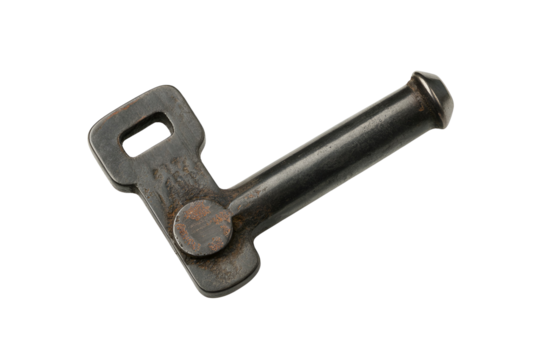 Antique metal latch mechanism isolated on transparent background