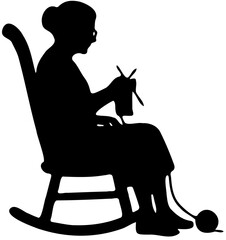 image of a woman sitting in a rocking chair while knitting yarn