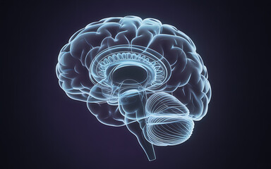 Explore the human brain anatomy with this detailed transparent rendering for medical research, educational materials, and innovative healthcare solutions