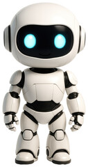 Fototapeta premium Cute White Robot with Glowing Blue Eyes and Black Face android artificial intelligence isolated on a transparent background