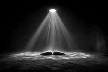 Illuminated Open Book in Dark Room