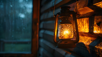 Close-up of a traditional oil lamp glowing warmly