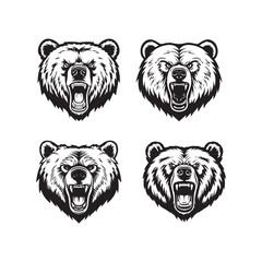 BLACK AND WHITE VECTOR GRAPHICS OF AN ANGRY BEAR HEAD DESIGN