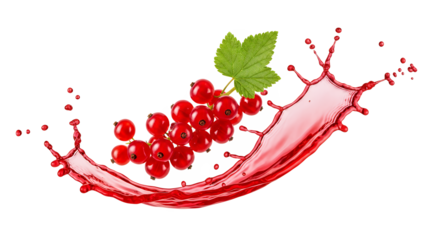 Vibrant red currants splashing into a burst of rich red juice, creating a dynamic and refreshing visual