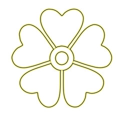 Golden heart shaped petal flower design on black background