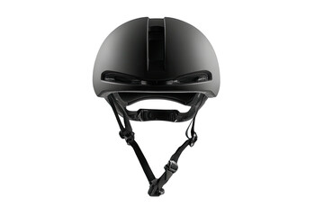 Naklejka premium Matte black helmet, minimalist, frontal view, black background