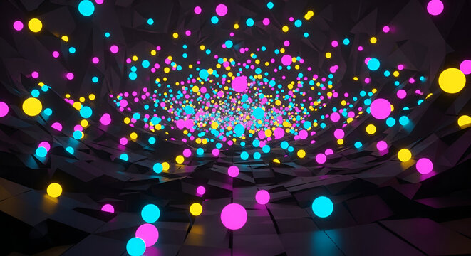 Abstract low poly geometric background with glowing neon spheres and polygon mesh - Powered by Adobe