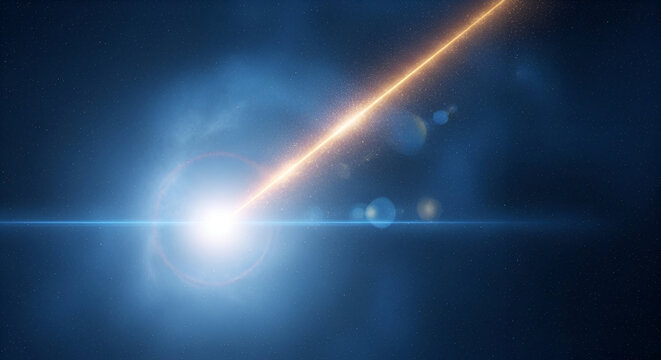 Brilliant celestial event featuring a cosmic beam in a dark blue expanse