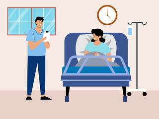  Doctor talking to patient. Hospital vector illustration. Flat illustration concept.