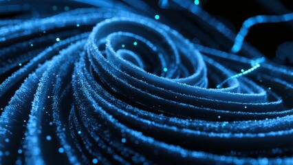 Abstract blue spiral composed of glowing particles and light trails in a dynamic, swirling pattern