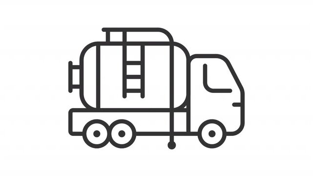 Animated sewer cleaning truck line icon. Powerful vacuum system for hygiene animation. Vehicles equipped with water tank. Outline element on white background. HD video with alpha channel