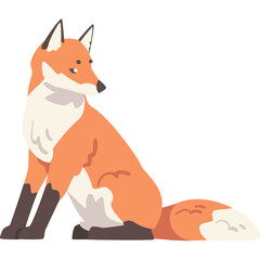 Pixel Art Sitting Fox With Orange Brown White Fur And Black Legs Against White Background