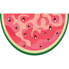 Pixel Art Slice of Watermelon with Green Rind and Pink Flesh Seed Details on Transparent Background