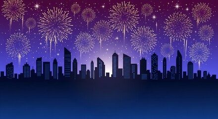 Colorful Fireworks Display Over a Modern City Skyline at Night.