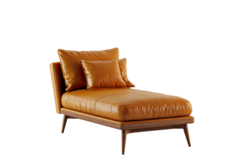 Leather chaise lounge with two pillows, wood frame