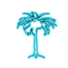 Glowing neon palm tree silhouette against a dark background
