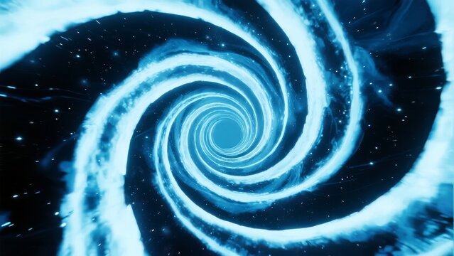 Spiral galaxy with glowing blue arms and starry background