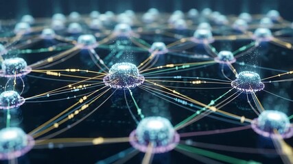 Futuristic digital network with connected nodes illustrating data transmission processes - Powered by Adobe