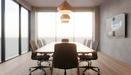 Modern boardroom with large windows and conference table, perfect for meetings and presentations