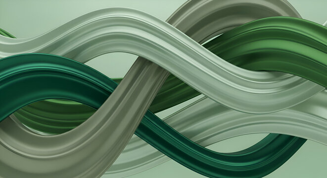 Smooth emerald and mint green abstract waves gracefully intertwining in a dynamic pattern