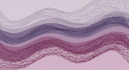 Abstract digital wireframe mesh undulating over flowing gradient color band