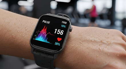 Fitness Tracker Displaying Heart Rate Data During Workout at the Gym