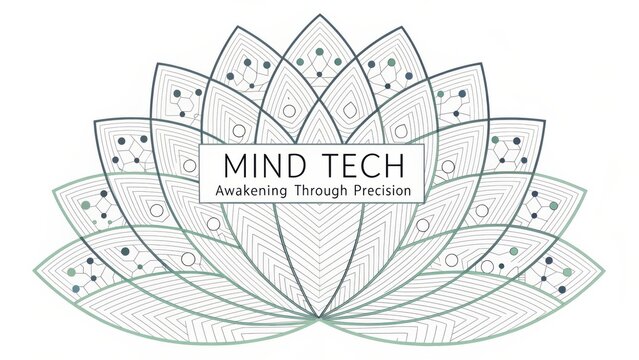 Modern mandala design featuring abstract petals with technology elements, promoting mindfulness and innovation in digital spaces