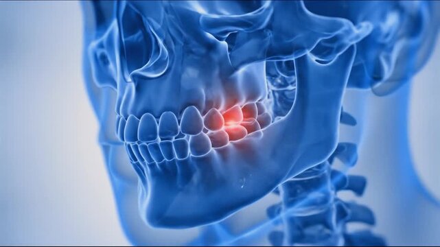 Dental pain and inflammation visualized in a medical illustration.