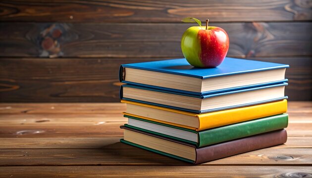 Stack of Books with Apple on Top Education and Knowledge Concept.
