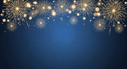 Festive celebration background with sparkling golden fireworks display.