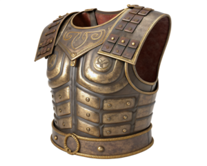 Ancient Armor Display: Intricate design and historical significance come alive in a meticulously crafted image of antique chest armor, a relic of bygone eras.