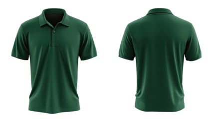 Front and back view of a dark green collared polo shirt