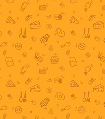 Junk food outline on yellow background. Fast food white outline backdrop modern design template illustration