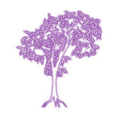 Illuminated purple tree against a dark background