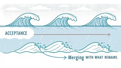 Ocean Waves Illustrating Acceptance and Merging with What Remains in a Calming Visual Journey