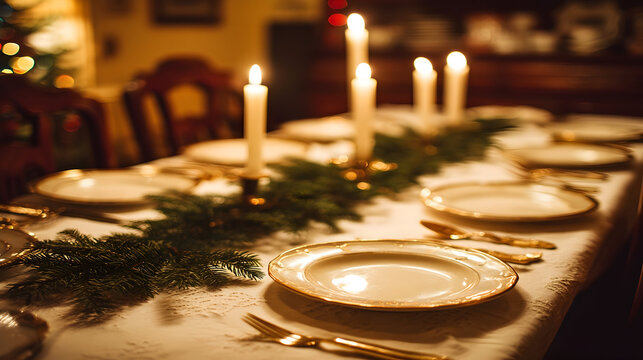A cozy room showcases an elegant holiday dining setup indoors - Powered by Adobe
