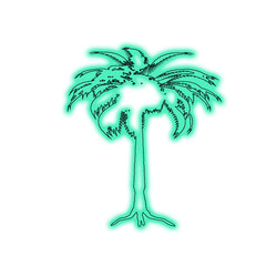 Glowing neon palm tree silhouette on black background