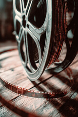 film reel on a wooden background