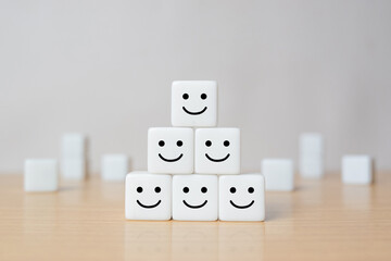 Dice with icon face smiley, The best excellent business services rating customer experience, Satisfaction survey concept