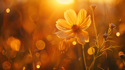 Fototapeta premium Close-up of a wildflower in a village garden glowing