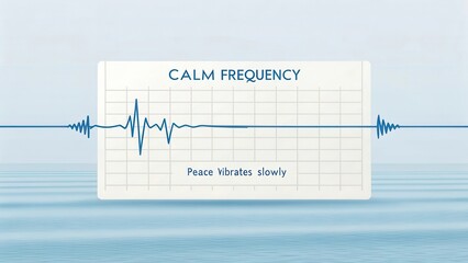 Serene Soundwave Graph Representing Calmness and Relaxation in Soothing Blue Tones Over Gentle Water Background