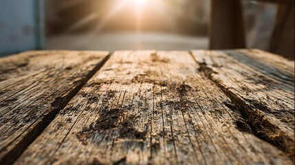 aged wooden surface with weathered texture, sunlight glow
